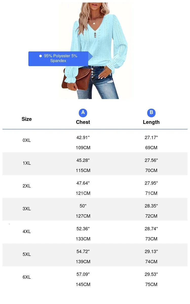 Plus size eyeliner button decoration Tshirt casual Vneck long sleeve top suitable for womens plus clothing in spring and summer 250430Z