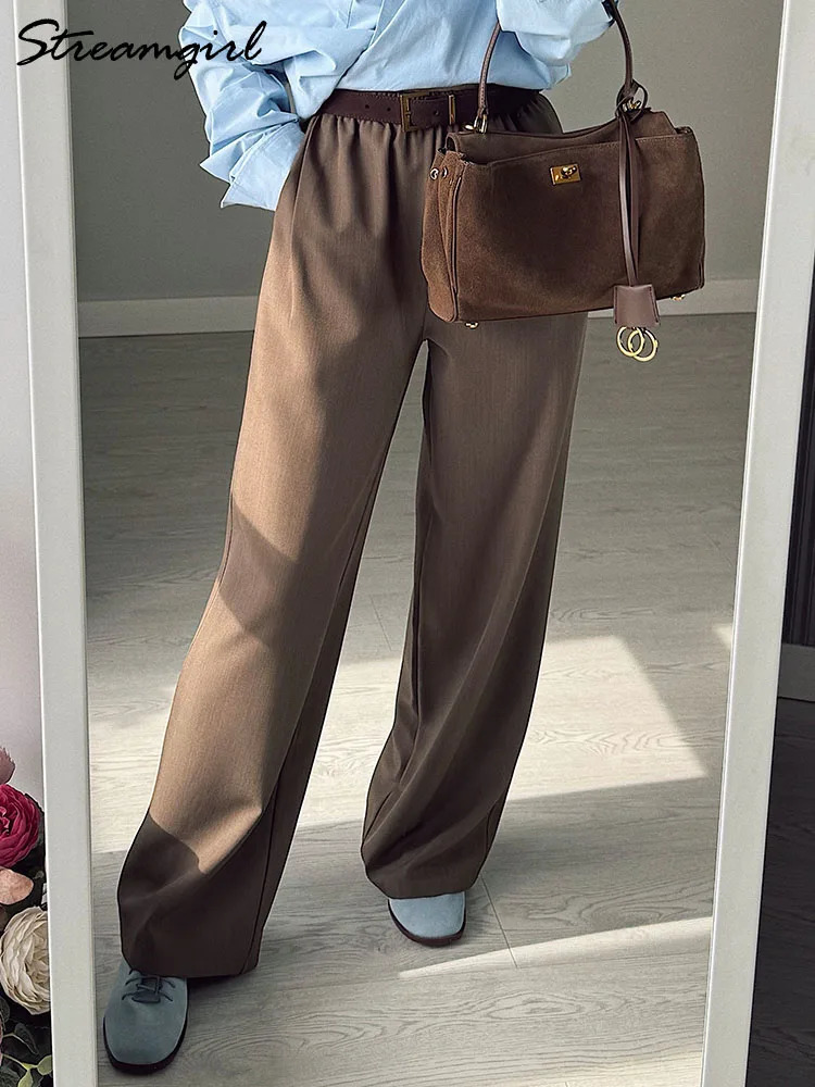 Womens wide leg pants grey formal office womens spring straight black work clothes 250428