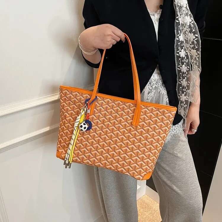 2025 Summer New Orange PU Bag-Fashionable Sewing Line Detail with Reinforced Handles for Shopping, Beach & Daily Essentials