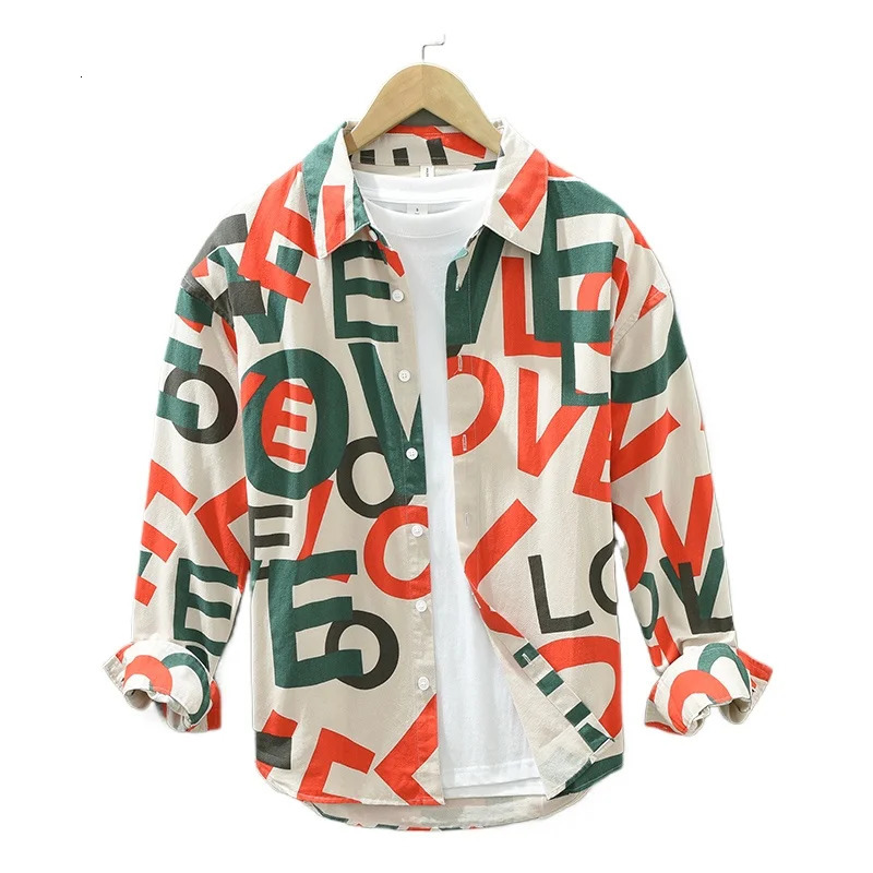 Mens fashionable mens breathable pure cotton British style outdoor printed ultrathin casual long sleeved shirt 250427