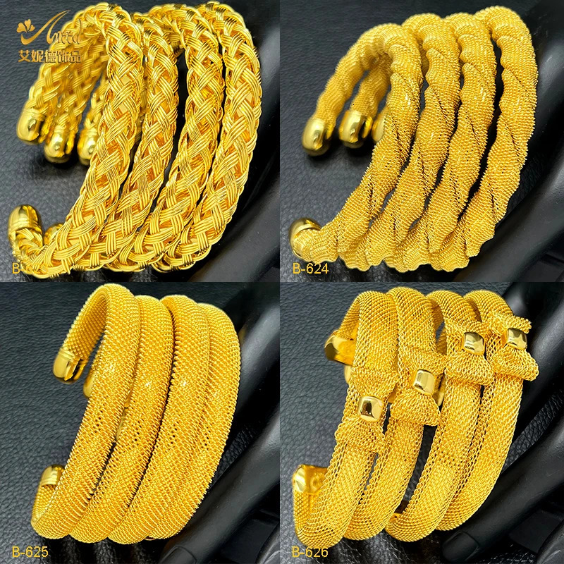 ANIID Dubai 24K Gold Bracelet Womens Arabic Charm Bracelet Cuff Bracelet Nigeria Wedding Jewelry Party Gift 250425