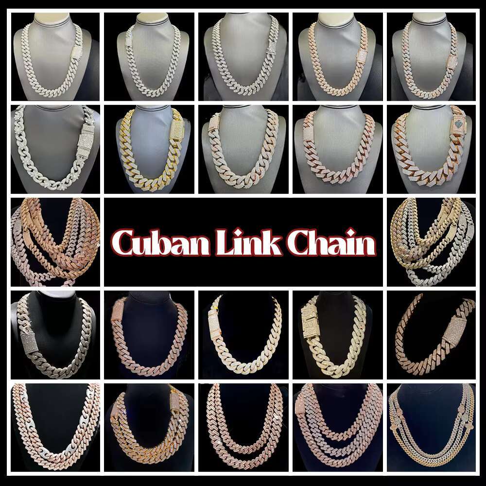 Iced Out Cuban Link Chain Hiphop 8mm 10mm Two Row 925 Sterling Silver Moissanite Cuban Link Chain