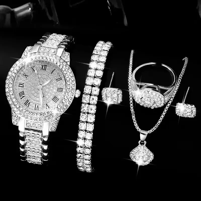 6-pack Womens Watch Elegant Alloy Watch Womens Crystal Watch Gift Quartz Watch Alloy Rhinestone Bracelet Montessori 250425