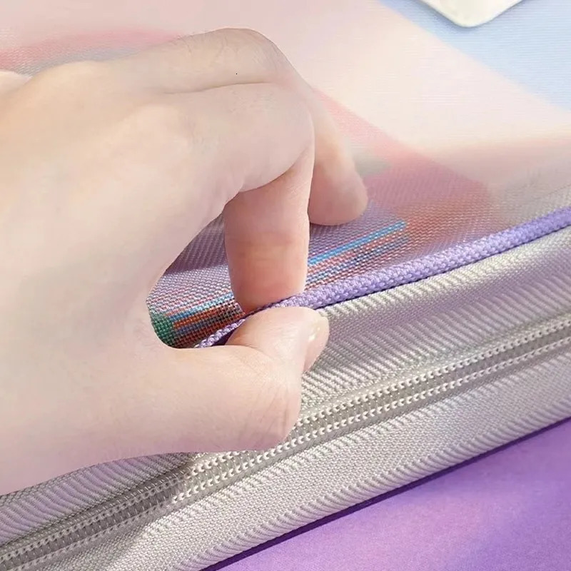 Transparent stationery storage folder thick mesh zipper file packaging A4 size school office supplies travel storage bag 250425