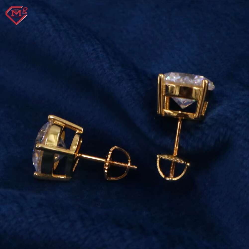 3-8MM Iced Out Moissanite Stud Earrings S925 Silver 10k Gold Plated Luxury Moissanite Earrings