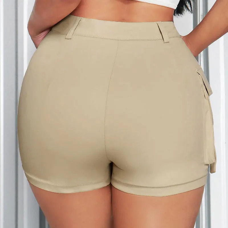 Womens sexy Bodycon cargo shorts summer streetwear fashion button pocket zipper pants casual ultrathin womens clothing 250425