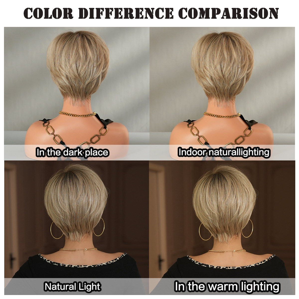 for Wig middle-aged and elderly women with short hair mothers wig full head cover beige diagonal bangs synthetic American frosted hair