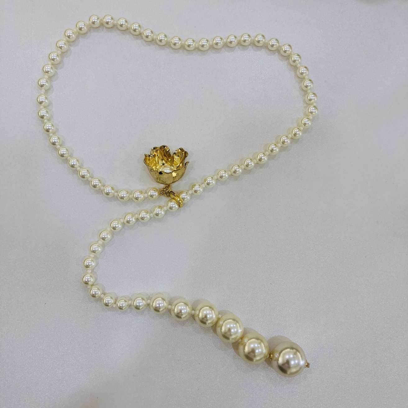 86CM pearl long necklace with gold plated flowers flowers can bloom for women High quality enhances temperament size can adjusted 002
