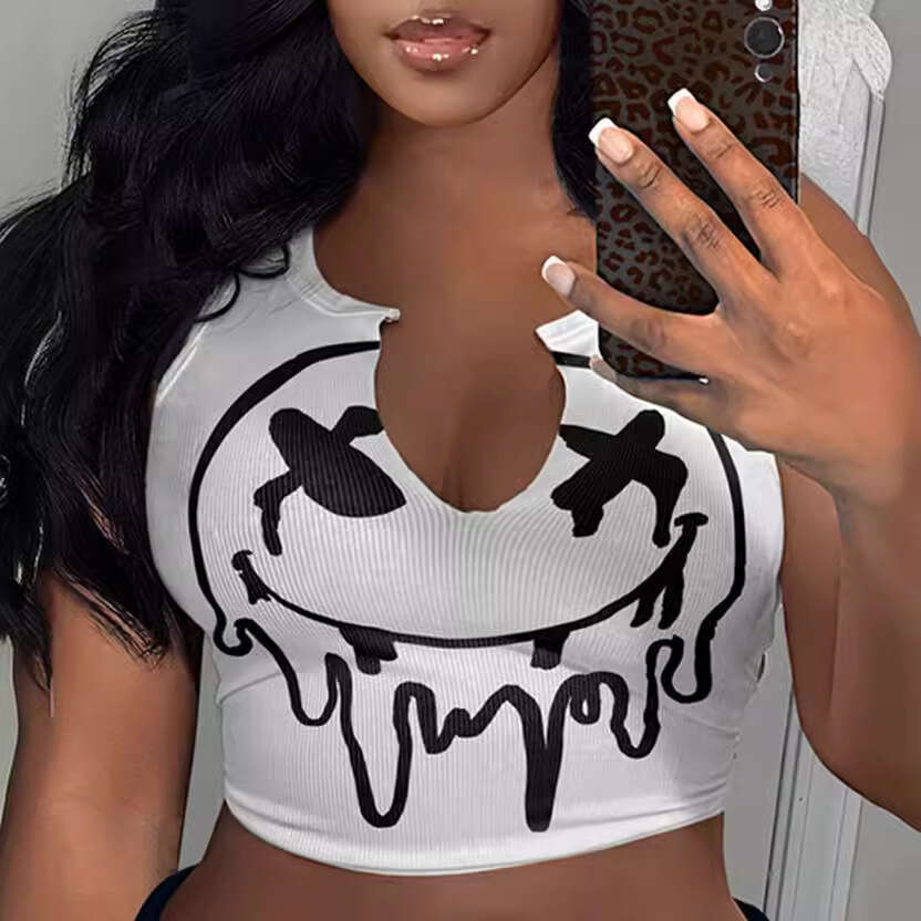 European and American sexy letter printed T-shirt women's brand sleeveless U-neck vest 2025 new casual fashion trend clothing
