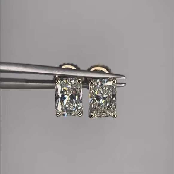 Gorgeous Hip Hop Moissanite Earrings Elegant Design 2ct Radiant Cut 925 Silver 14k Gold Plated Stud Earrings
