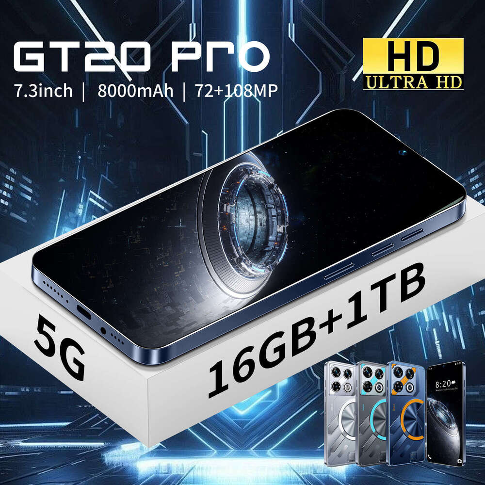 GT20 Pro 7.3HD 16GB+1TB smart dual SIM 5G Android display 72MP+108MP camera phone fingerprint face recognition GPS