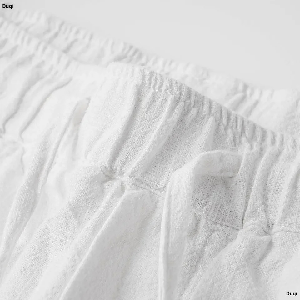 summer linen cotton breathable loose casual Japanese simple solid color brushed straight leg white Trouser 250425