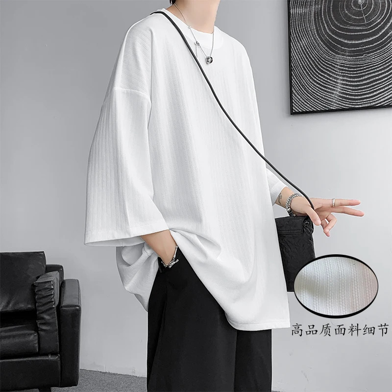 Loose Tshirt mens oversized ice silk 2024 summer half sleeved fashionable Harajuku solid color simple Japanese 250430Z