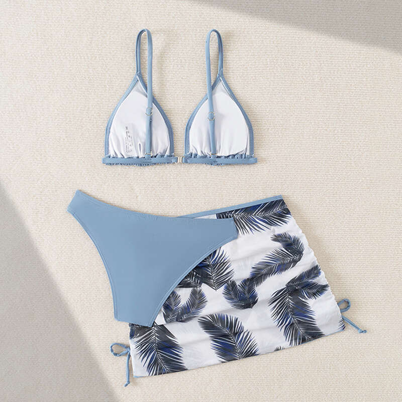 European American children's three piece set printed medium large girls' hot spring bikini swimsuit new style chic and elegant clothing