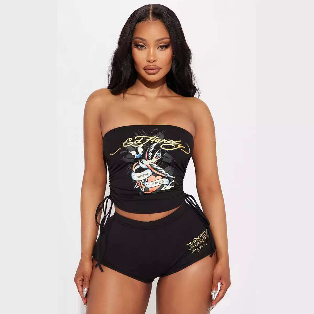 European and American women's positioning printed chest wrapped shorts set, 2025 temperament versatile new trend clothing ins