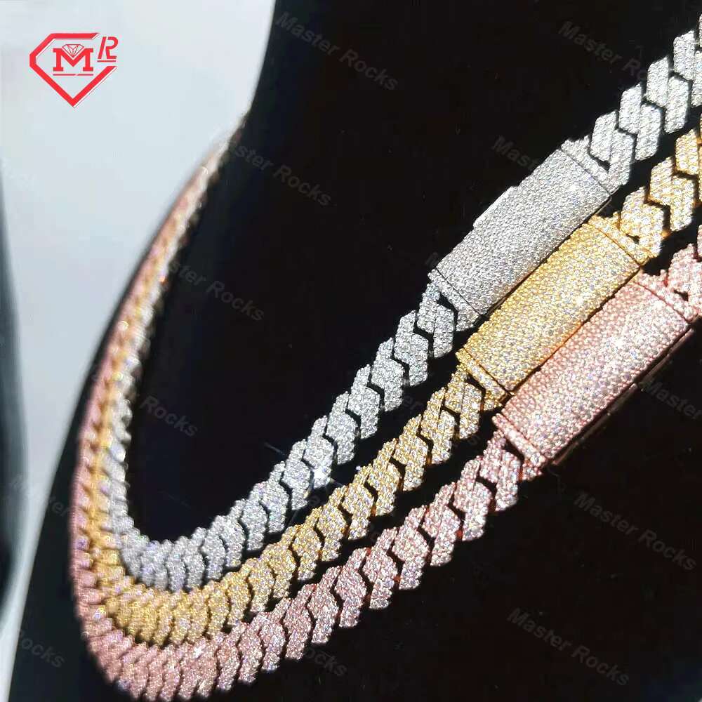 Gra Certificated Moissanite Cuban Chain 8mm 10mm 12mmm 14mm 2 Rows 925 Silver Hip Hop Moissanite Cuban Link Chain