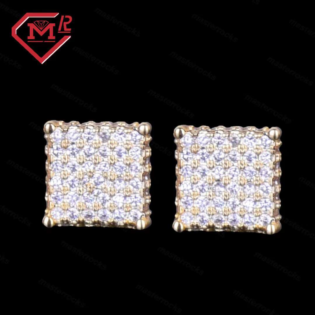 Hot Sale Square Shape Moissanite Stud Earrings S925 Sterling Silver Hiphop Fashion Trendy Cool Man Earrings