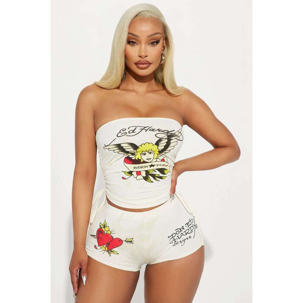 European and American women's positioning printed chest wrapped shorts set, 2025 temperament versatile new trend clothing ins