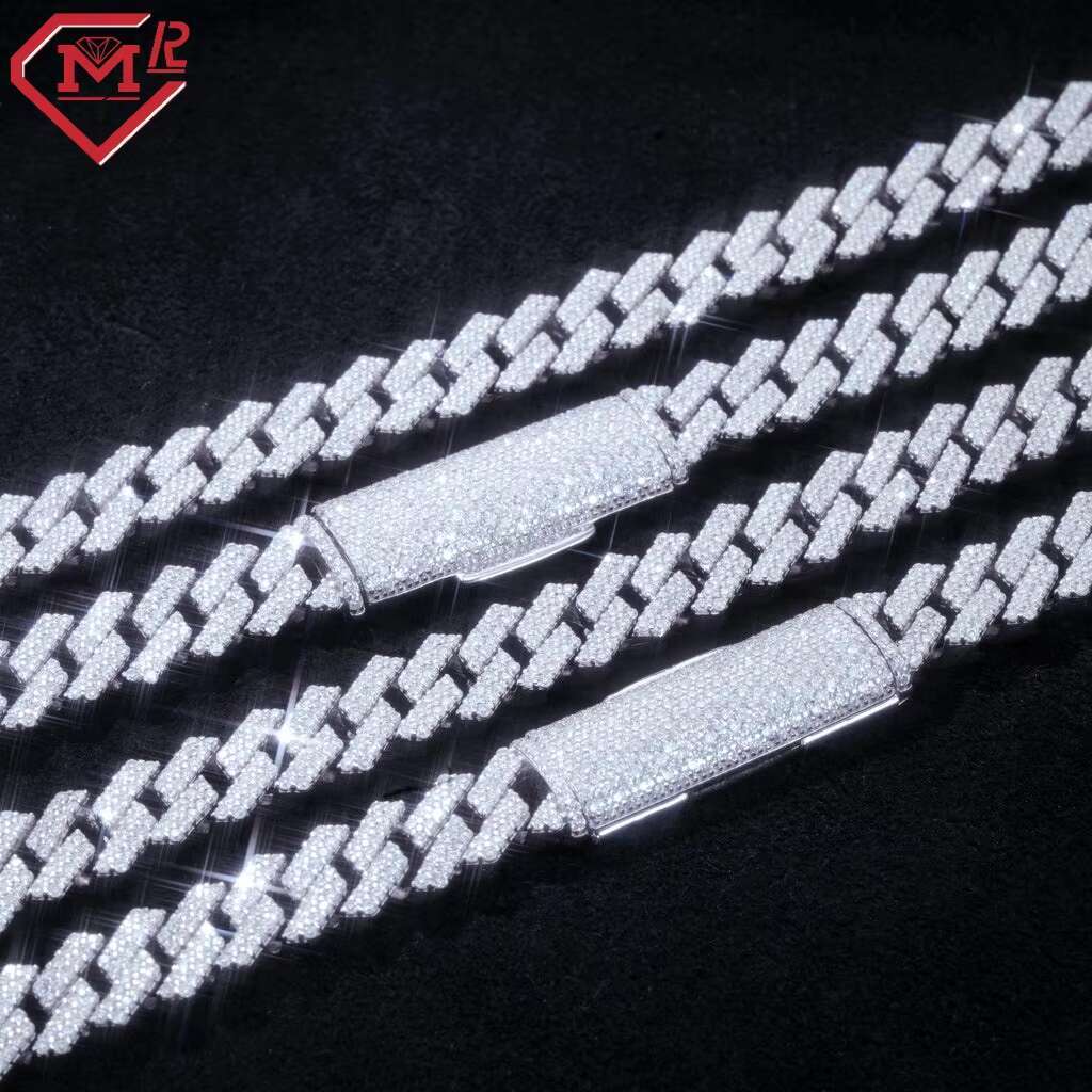 Iced Out Cuban Link Chain Hiphop 8mm 10mm Two Row 925 Sterling Silver Moissanite Cuban Link Chain
