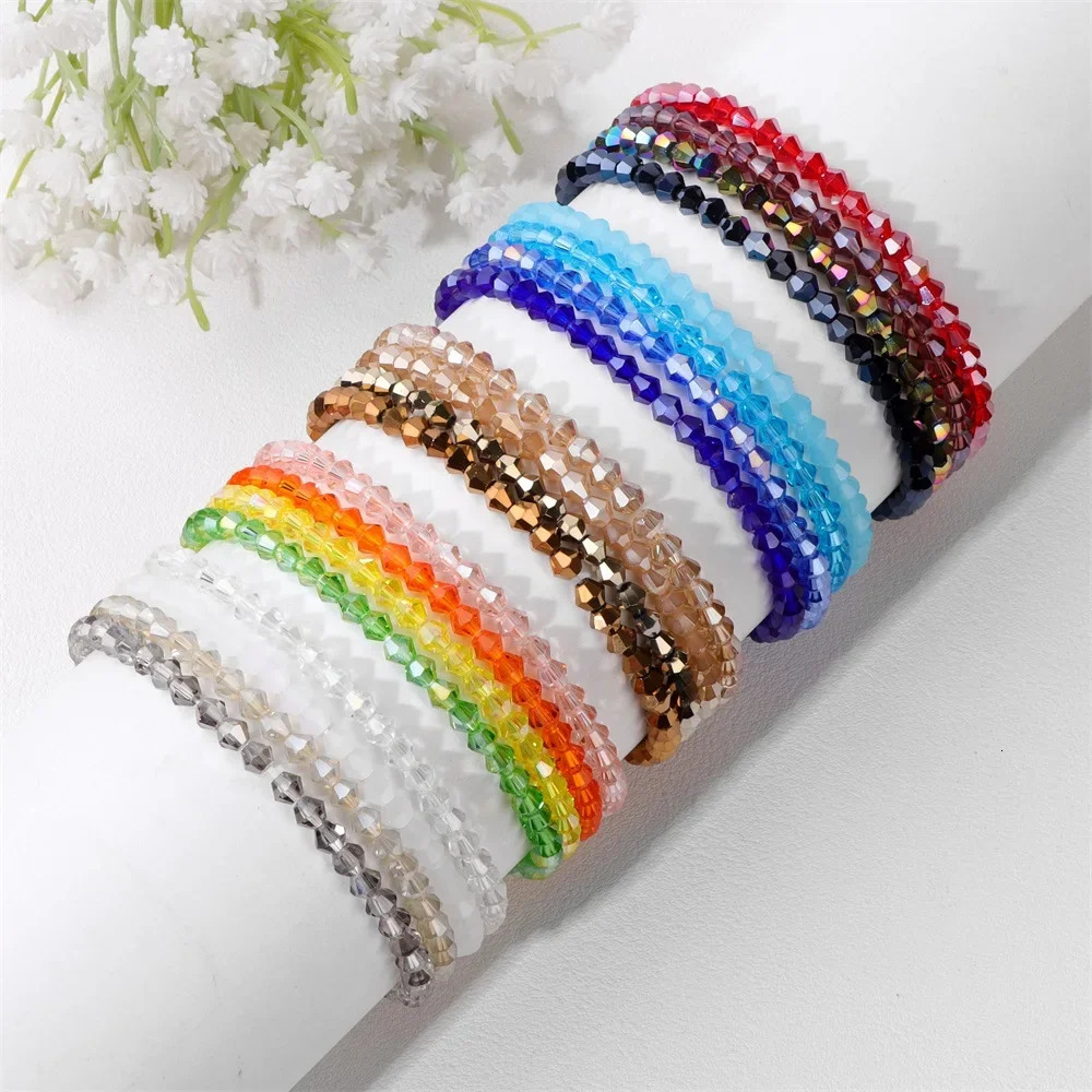 designer bracelet women luxury jewelry gold mens bracelet Fashion 4Pcs Colorful for Women Men Faceted Crystal Beads Bracelet Set Handmade Shiny Jewelr - view 3