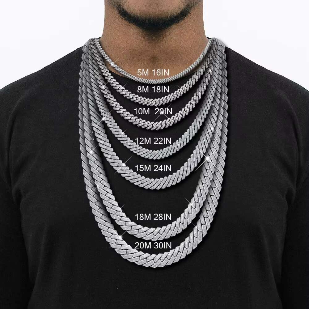 Hiphop Cuban Chain 2 Rows Iced Out Custom Straight Edge S925 Sterling Vvs Moissanite Cuban Link Chain