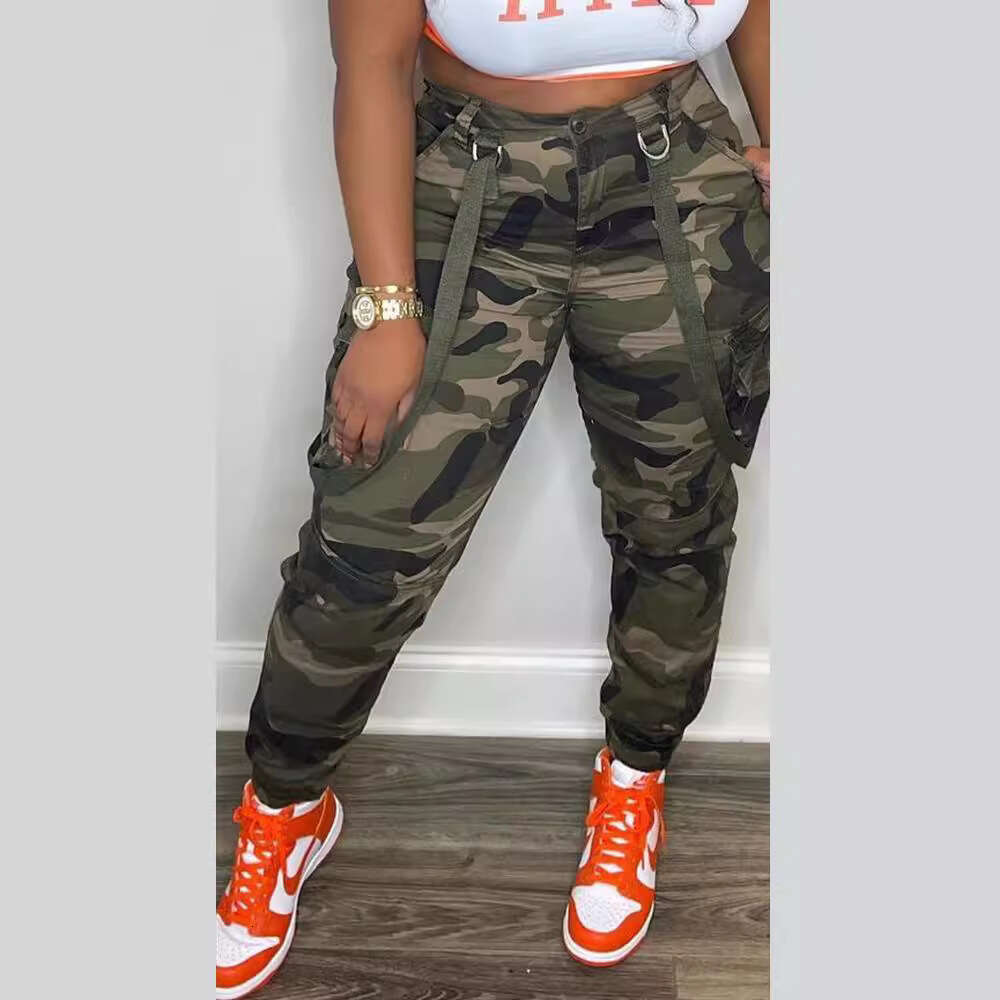 2234 Europe and America street fashion camouflage versatile ankle strap overalls 2025 new style temperament chic elegant clothing