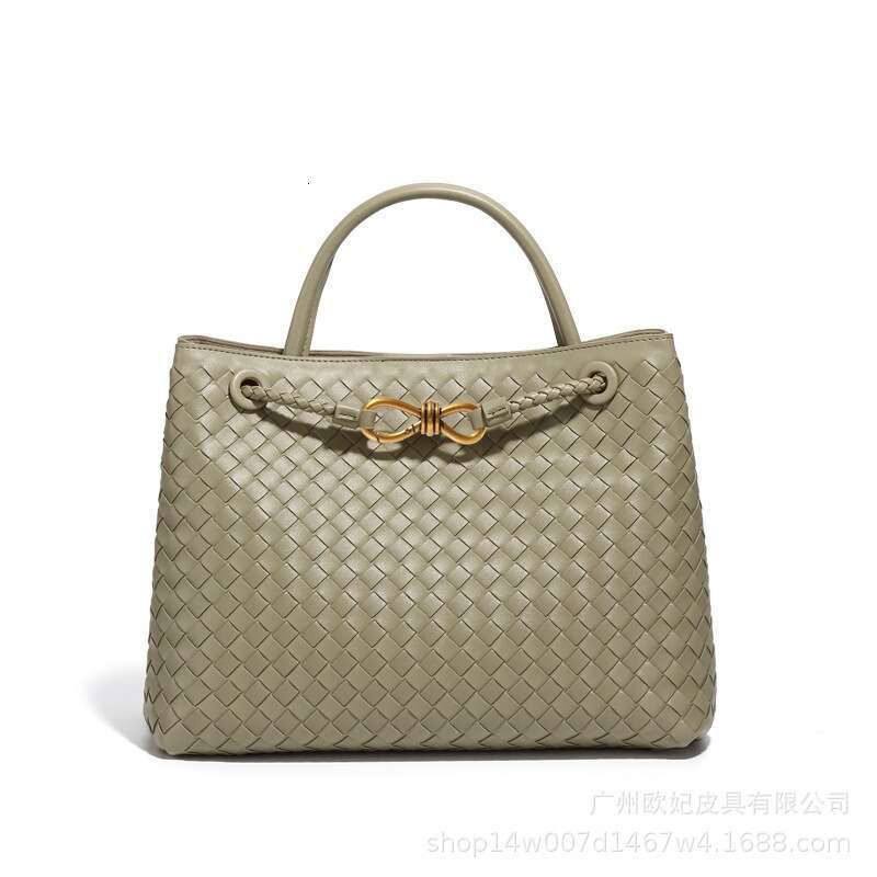 Fashionable niche metal buckle bow woven for women tote bag, genuine leather large capacity single shoulder bag