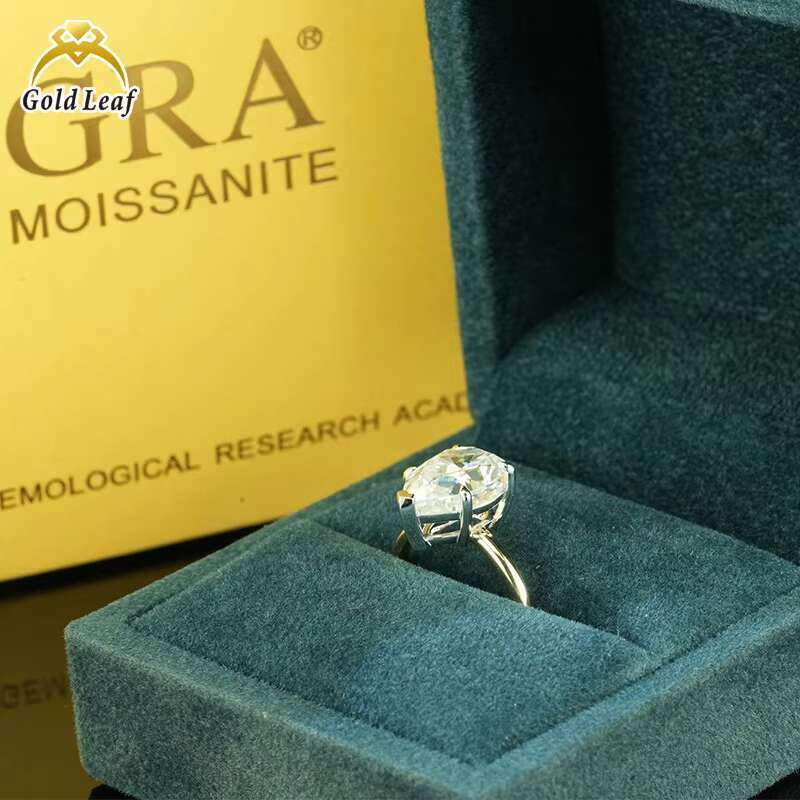 Goldleaf IGI GIA Certificate 5.0CT D VVS1 Emerald Cut 10K Solid Gold Moissanite Ring Fine Jewelry Rings