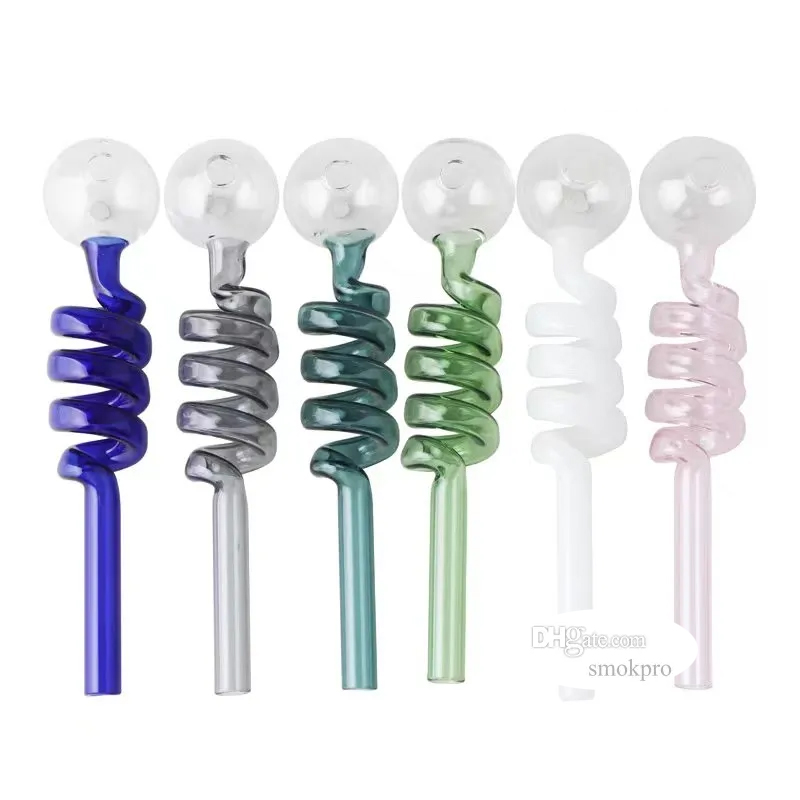 SmokPro 14cm Colored Twisted Glass Pipe Hand Tube Water Pipe With 3cm Big Oil Burner Smoking Head Bowl Bubbler - Pink Blue Gray Amber Green Colors In Stock