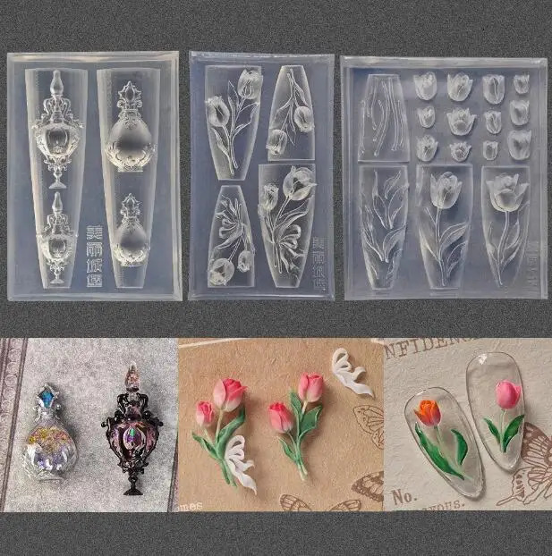 1pc Rose Tulip Lotus 3D Acrylic Mold Lily of the Valley Nail Art Decorations Nails DIY n Silicone Nail Art Nails Mold 250424
