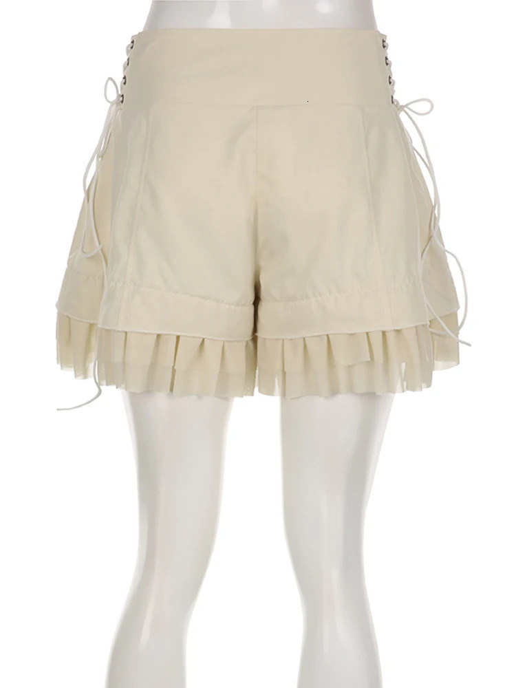 IAMSURE retro sweet bandage pleated shorts ultra-thin solid high waist patch work shorts for women summer fashion streetwear for women 250427
