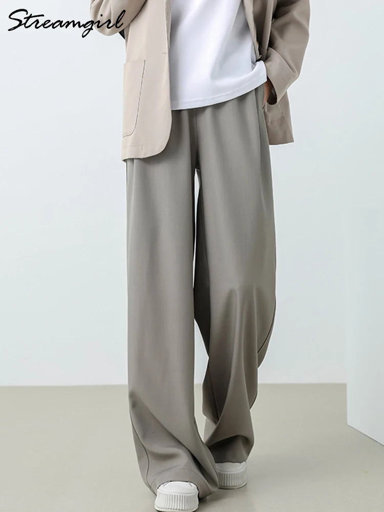 Womens wide leg pants grey formal office womens spring straight black work clothes 250428