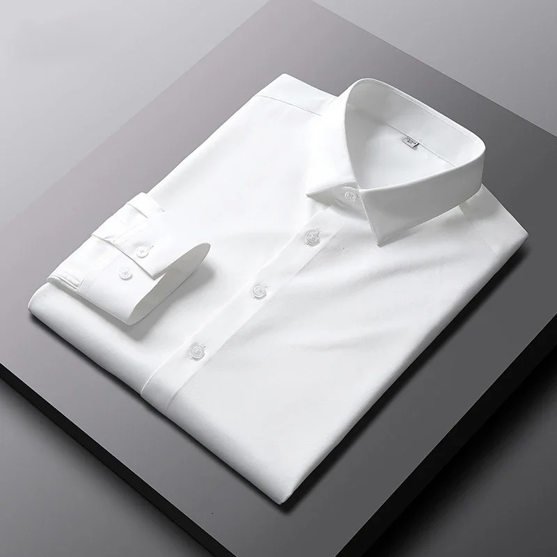 Mens casual and fashionable long sleeved solid color shirt non ironing resistant business top 250427