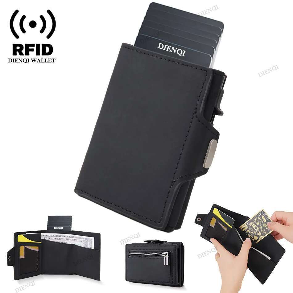 RFID Credit Card Holder Microfiber Leather Pop Up Designer Wallet Money Bag Male Coin Purse Wallets for Men