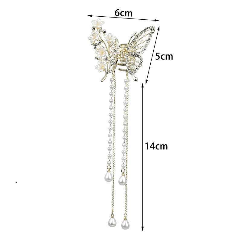 Butterfly Tassel Pearl Claw Red Flower Festival Hairpin For Girls Ponytail Hair Clips Crab Women Fashion Accessories Gifts