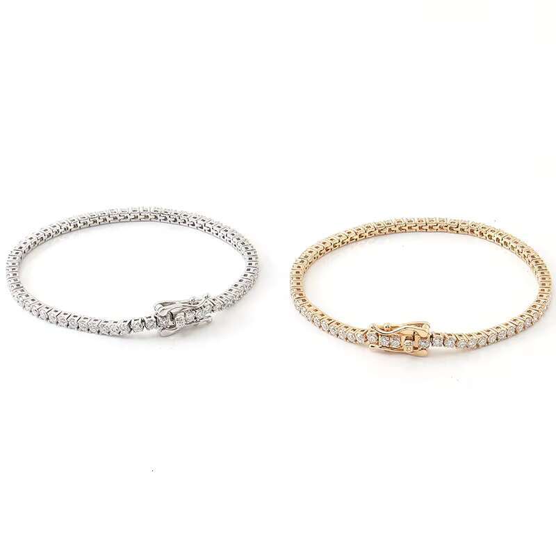 Real Gold 18K 2mm Tennis Bracelet Lab Moissanite Diamond Tennis Chain 6-9 Inch Iced Out Tennis Bracelet for Women and Men