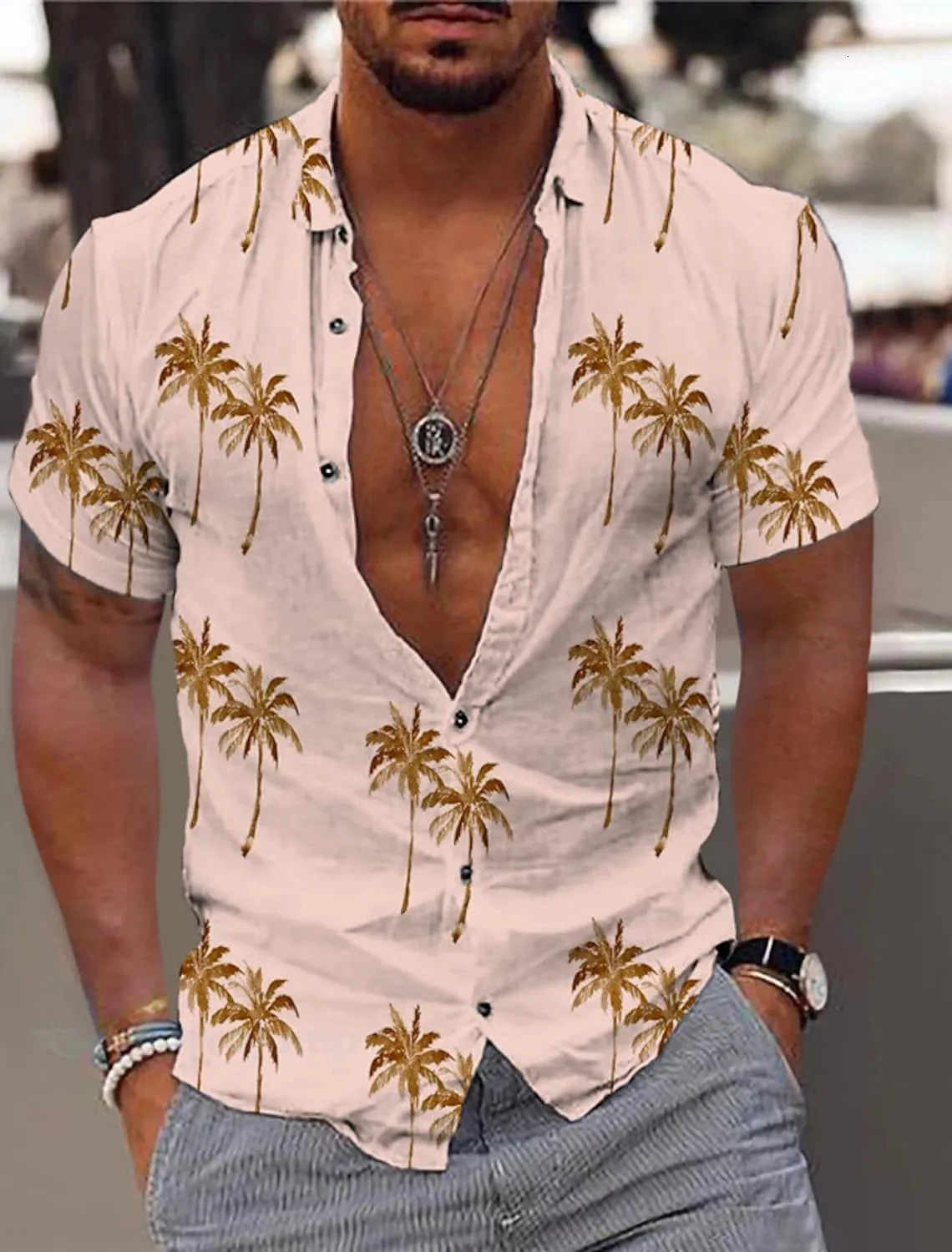 Coconut Tree Summer Hawaiian Shirt Neutral Palm Lawn Street Outdoor Harajuku Short Sleeve Button Mens Wear 250427