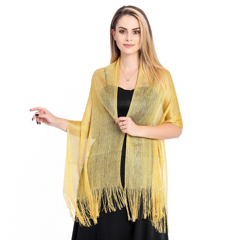 K596 European and American hot style gold and silver silk flat scarf bride dance wedding party evening dress shawl female
