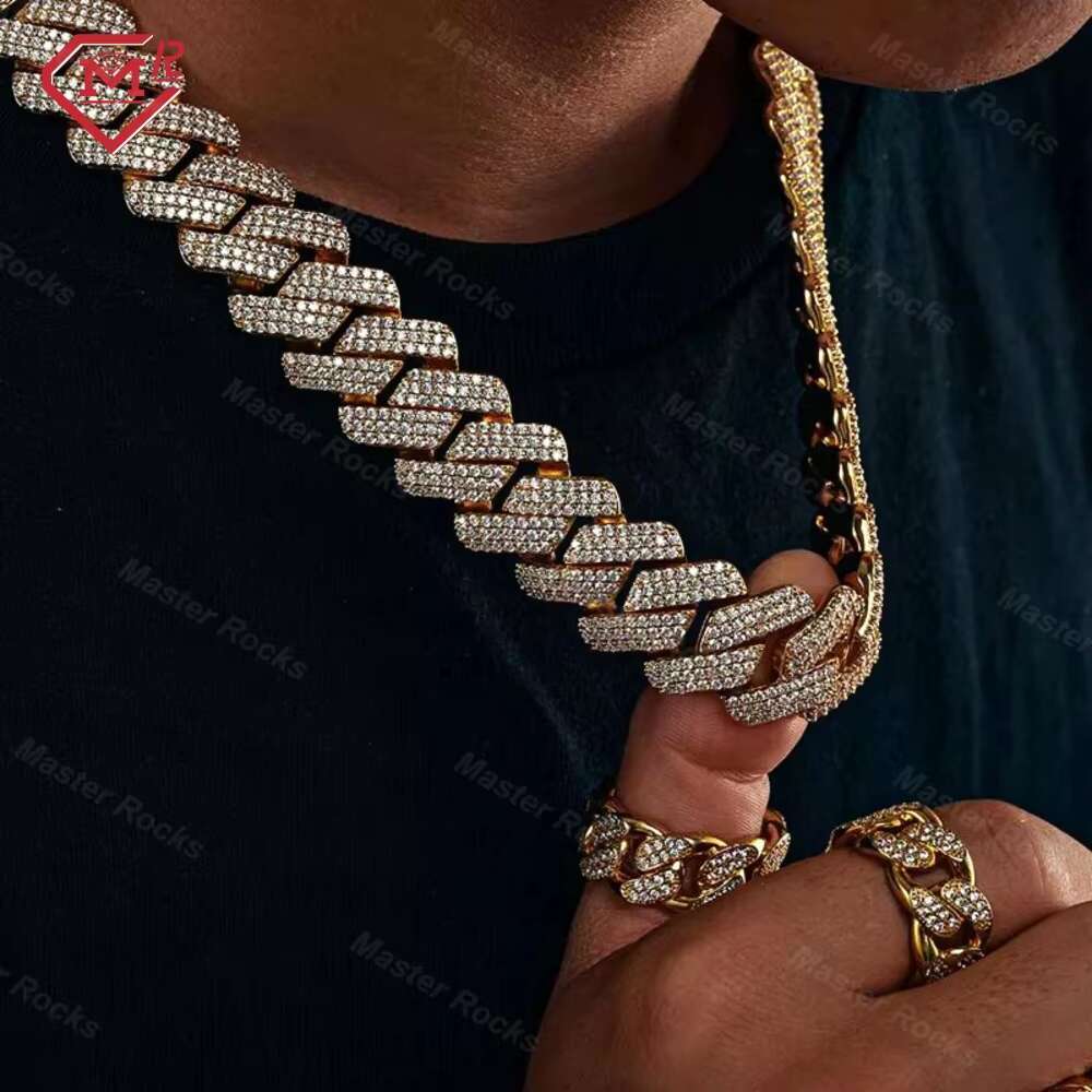 Luxury 20MM Miami Cuban Link Chain 925 Sterling Silver Hiphop Iced Out Moissanite Cuban Link Chain