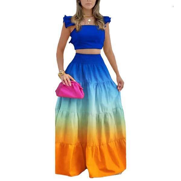 Spring European and American Solid Color Sexy Lotus Leaf Strap Skirt Set Women's New Casual Versatile Fashion Clothing