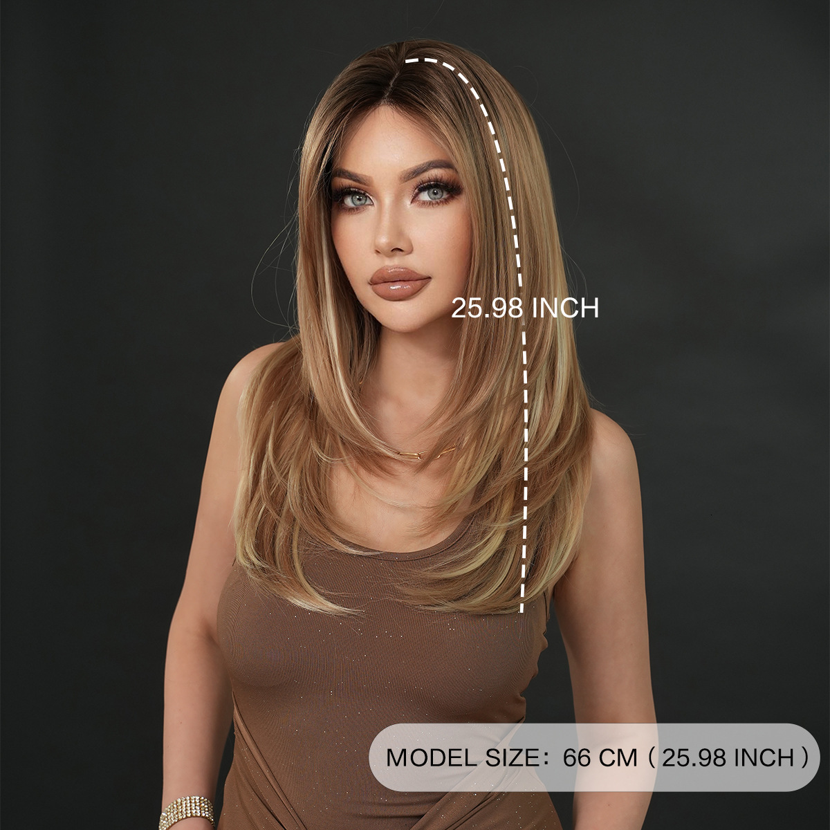 lace Small wig for women full head set Asian spicy girl dyed with gold layers buttoned straight hair natural hair stitching wig