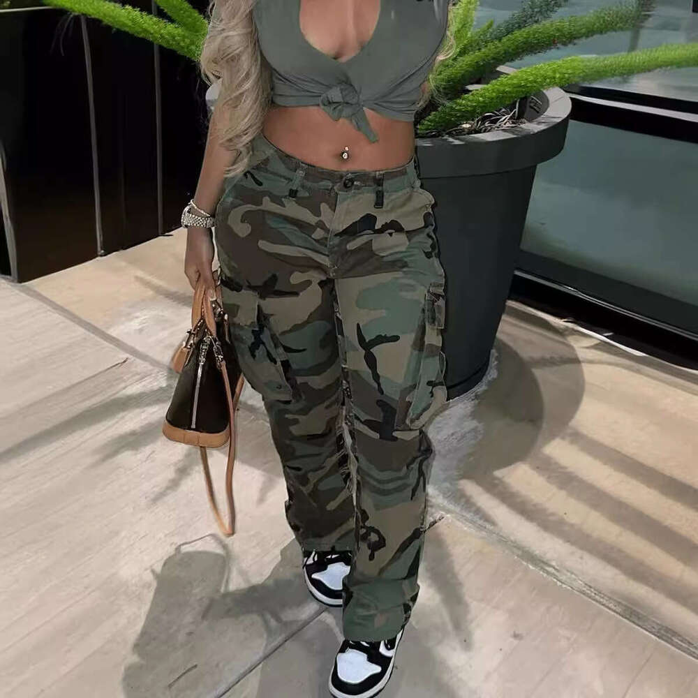 1095 European and American women's ins style high waist straight tube multi-color camouflage work pants 2025 new casual fashion trend clothing
