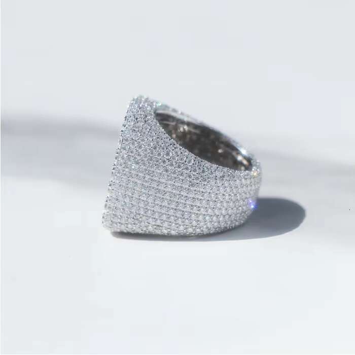 Fully Iced Out Sterling Silver 925 Rapper Square Rings Vvs Moissanite Diamond Hip Hop Moissanite Ring