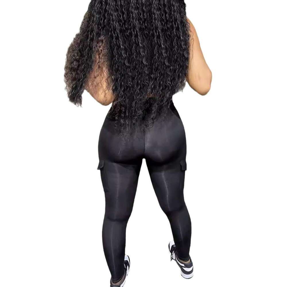Hot selling spring/summer women's sexy backless hanging neck V with pocket lifting hip sports jumpsuit 2025 new casual versatile fashion clothing