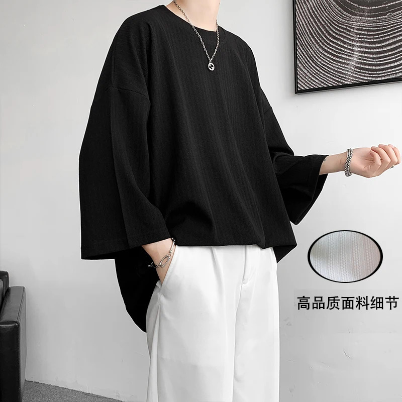 Loose Tshirt mens oversized ice silk 2024 summer half sleeved fashionable Harajuku solid color simple Japanese 250430Z