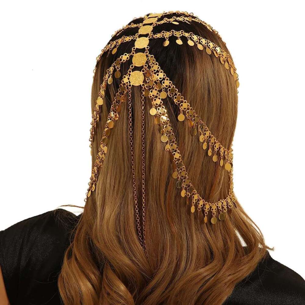 Arab Jewelry Golded Alloy Coin Tassel Head Chain Headband For Women Bridal Headdress Wedding Accessories