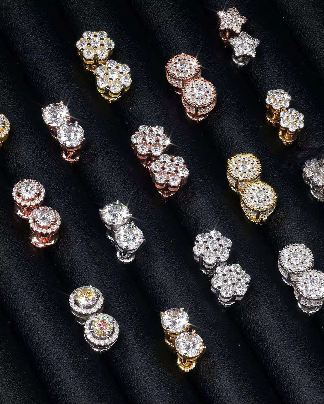 Hip Hop Jewelry Moissanite Earrings 925 Silver Square Cluster Iced Out Men Women Studs Earrings