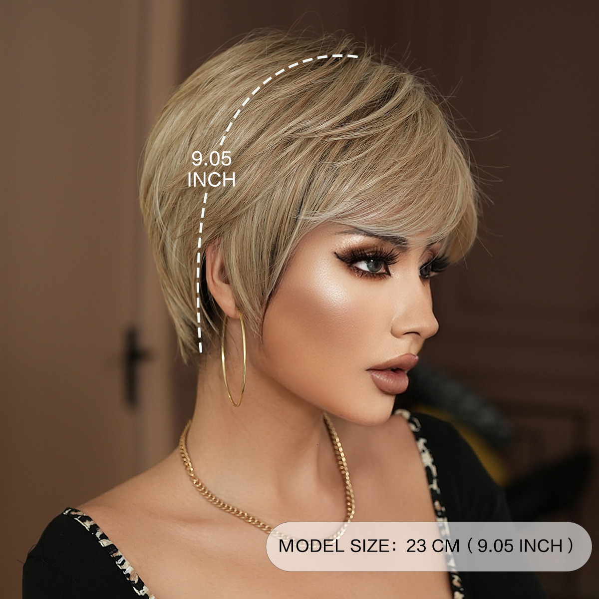 for Wig middle-aged and elderly women with short hair mothers wig full head cover beige diagonal bangs synthetic American frosted hair