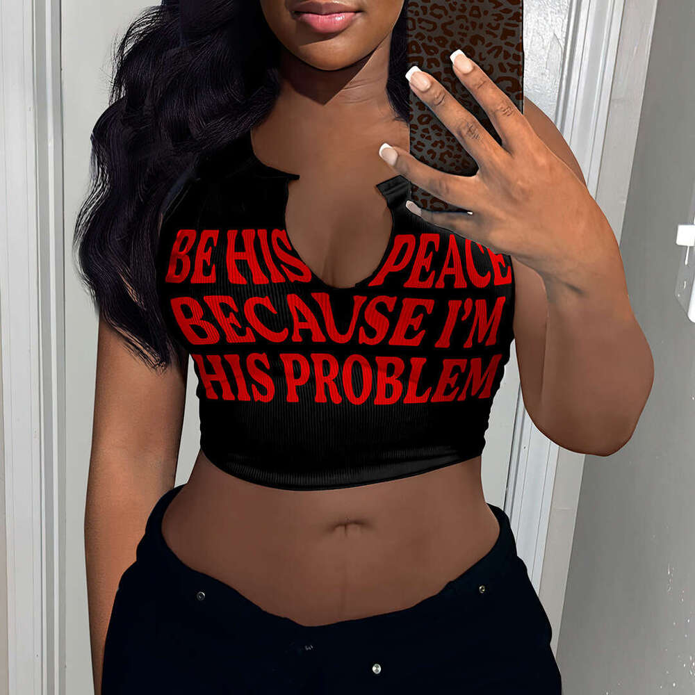 European and American sexy letter printed T-shirt women's brand sleeveless U-neck vest 2025 new casual fashion trend clothing