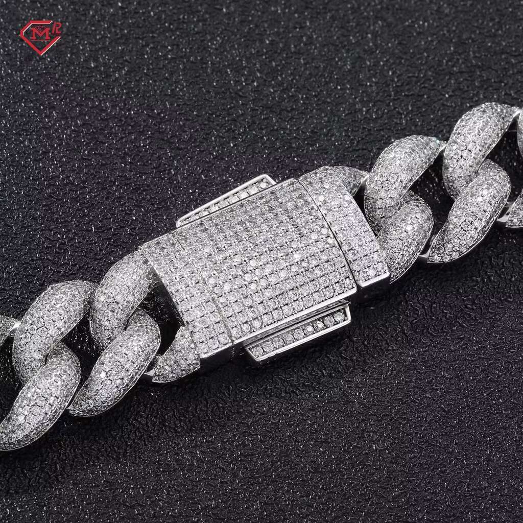 Luxury 18mm Cuban Chain Sterling Silver VVS Iced Out Hip Hop Borderless Miami Cuban Link Chain